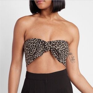 Express Cheetah Wrap Crop Tie Front Tube Top